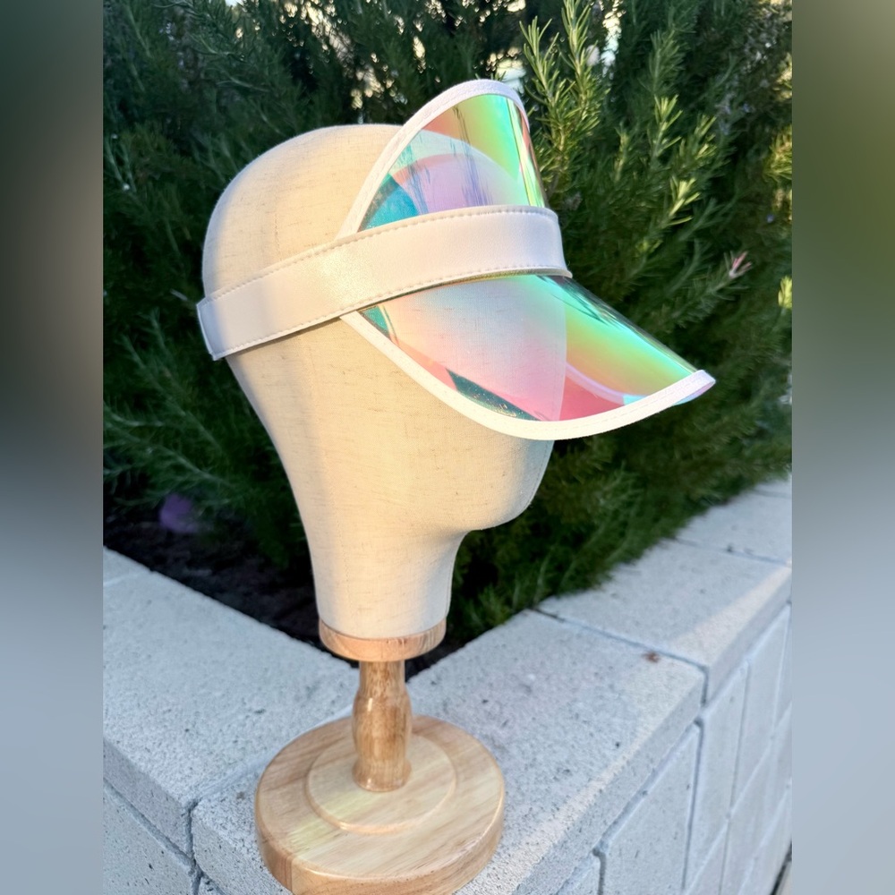 Iridescent Rainbow Visor Hat – Futuristic Transparent Sun Shield Cap